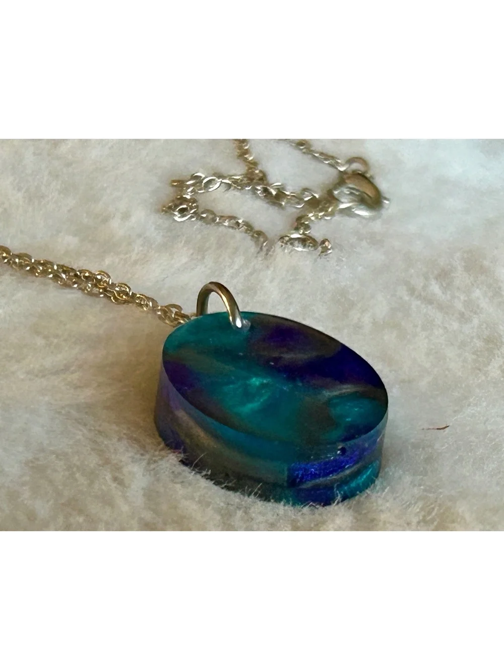Resin Pendant Necklace with Blue and Green Swirl Design